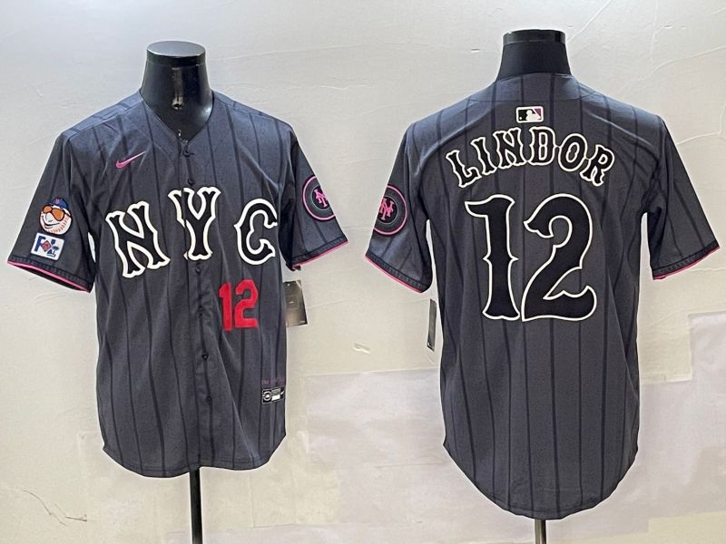 Men New York Mets #12 Lindor Black City Edition 2025 Nike MLB Jersey style 5->new york mets->MLB Jersey